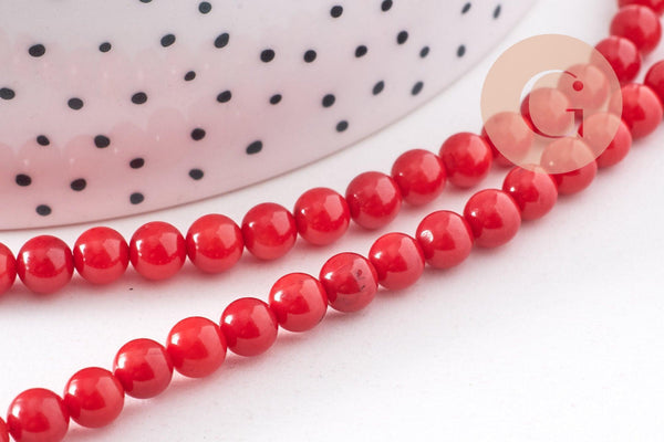 Perle ronde corail rouge, perles corail, fabrication bijoux,corail rouge,corail naturel, fil de 40cm environ ,6mm x1 (G5388)