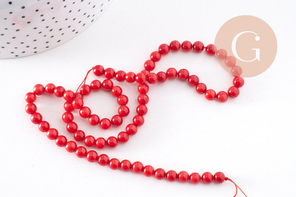 Perle ronde corail rouge, perles corail, fabrication bijoux,corail rouge,corail naturel, fil de 40cm environ ,6mm x1 (G5388)