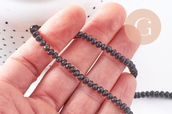 Perle ronde en jade de Malaisie noir,perle jade, pierre naturelle, jade naturel, pierre, facette 4x2mm, fil 35cm, x1 (G7424)