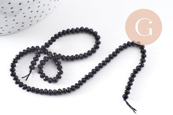 Perle ronde en jade de Malaisie noir,perle jade, pierre naturelle, jade naturel, pierre, facette 4x2mm, fil 35cm, x1 (G7424)