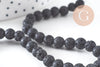 Perle ronde en lave noire naturelle 6mm, x1 fil de 39cm (G1571)
