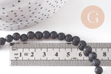 Perle ronde en lave noire naturelle 6mm, x1 fil de 39cm (G1571)
