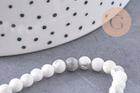 Perle ronde howlite blanche, pierre naturelle,howlite naturelle,perle pierre,4mm,fil de 19cm, x1 (G2448)