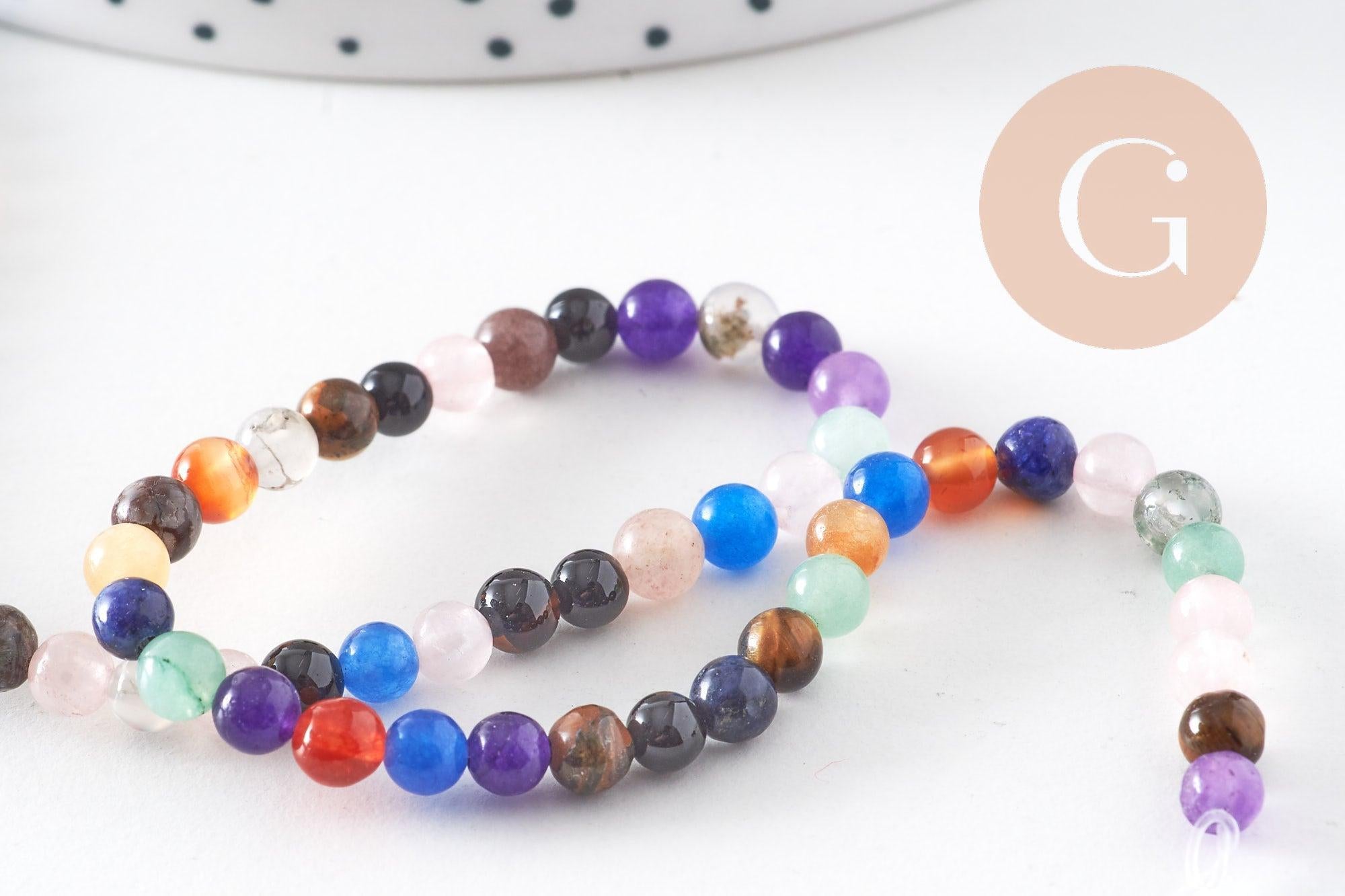 Perle ronde jade multicolore,perle jade,pierre naturelle,perle facette,jade,4mm,fil 39cm, x1 (G1825)