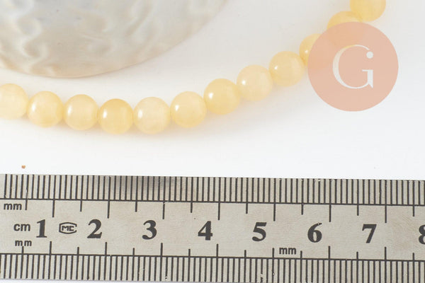 Perle ronde jade naturel jaune clair 6mm, x1 fil de 19cm (G2085)