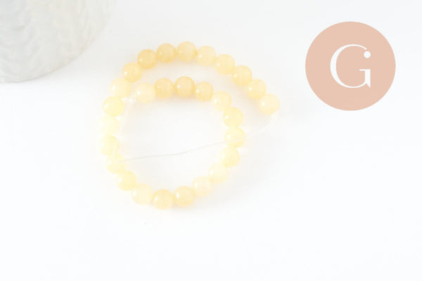 Perle ronde jade naturel jaune clair 6mm, x1 fil de 19cm (G2085)