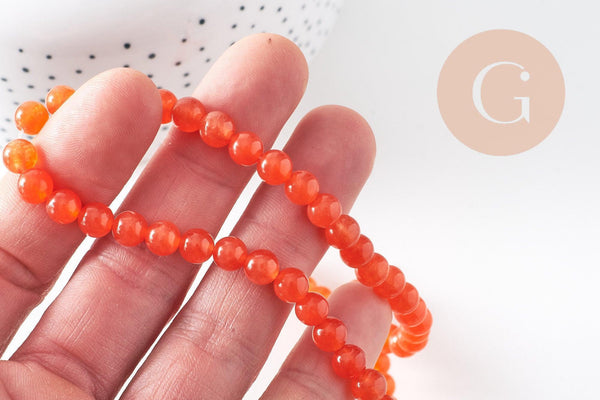Perle ronde jade naturel orange teinté 6mm, x1 fil de 39cm (G8955)