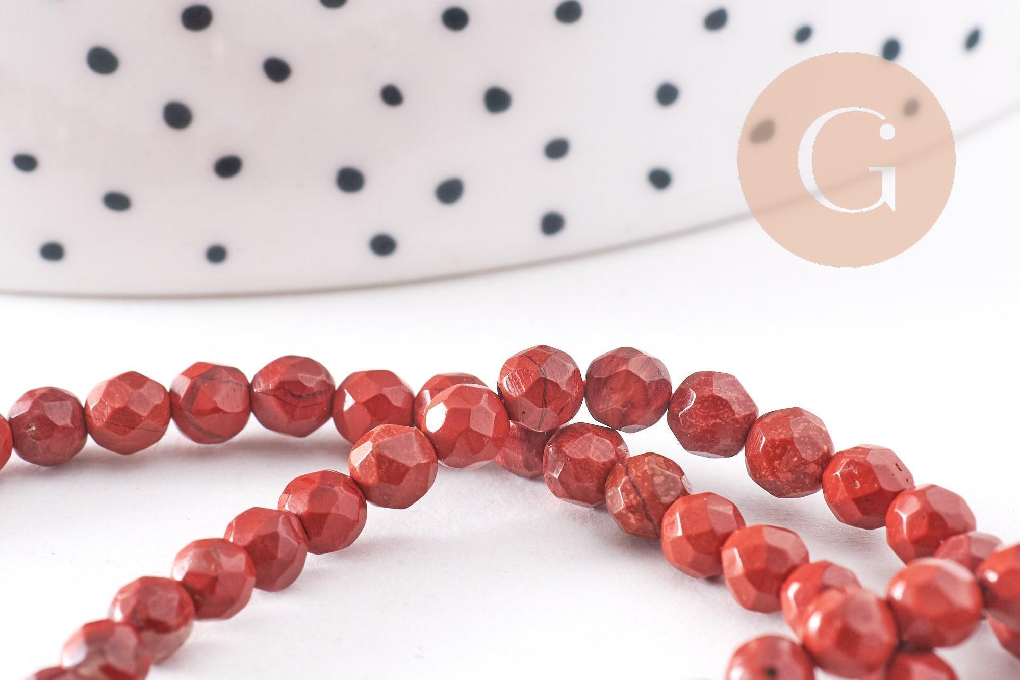 Perle ronde jaspe rouge naturel facetté 4mm, x1 fil de 37cm (G1173)
