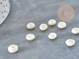 Perle ronde nacre blanche lettre dorée 6x4mm, nacre et coquillage, x1 (G9063)