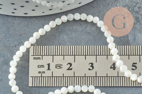 Perle ronde nacre blanche, perle ronde nacre,coquillage naturel,fil 40cm,3mm, x1 (G1725)