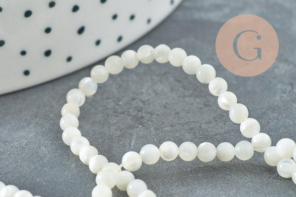 Perle ronde nacre blanche, perle ronde nacre,coquillage naturel,fil 40cm,3mm, x1 (G1725)