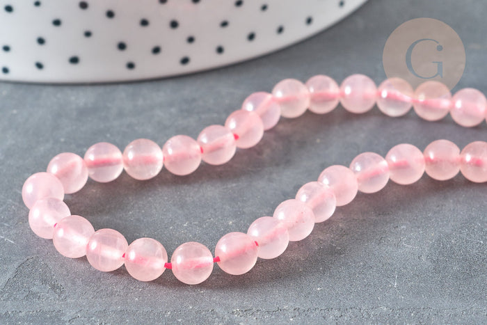 Perle ronde quartz rose naturel 6mm, pierre, fil de 38cm, x1 (G7289)
