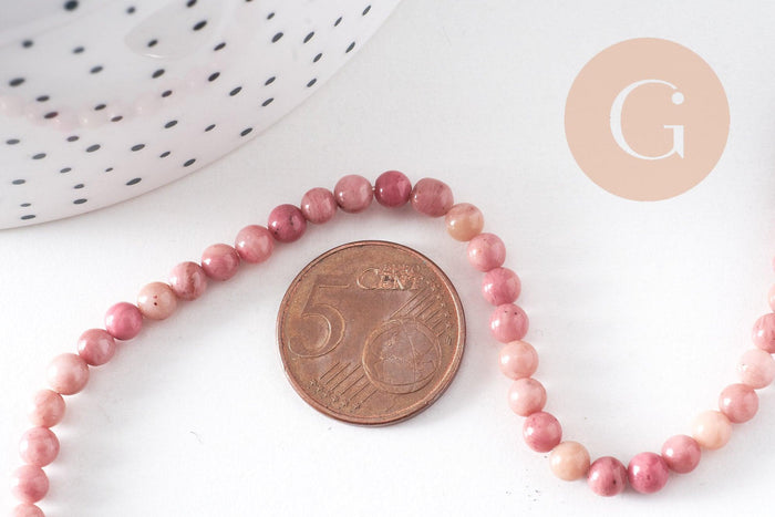 Perle ronde rhodonite rose naturelle 4mm,perle pierre naturelle, fil de 35cm, x1 (G0557)