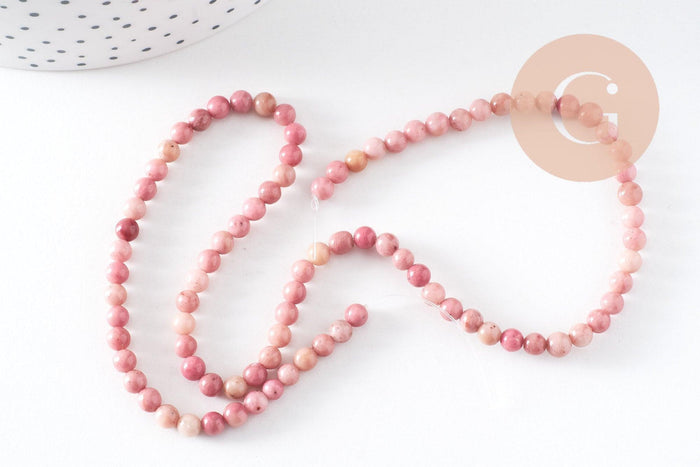 Perle ronde rhodonite rose naturelle 4mm,perle pierre naturelle, fil de 35cm, x1 (G0557)