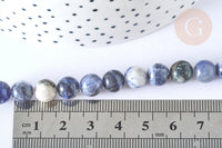 Perle ronde sodalite bleue naturelle 8-8.5mm, x1 fil de 38cm (G7072)
