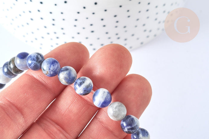 Perle ronde sodalite bleue naturelle 8-8.5mm, x1 fil de 38cm (G7072)