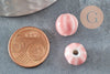 Perle ronde striée porcelaine rose 11mm, x10 (G9528)