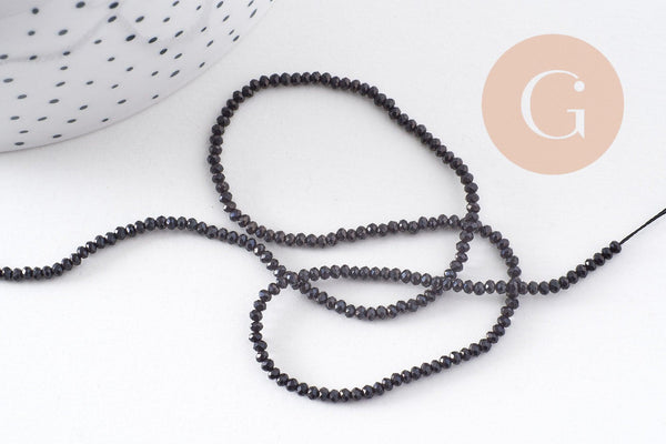 Perle ronde verre facettée irisée gris anthracite 2mm, fourniture création de bijoux DIY, le fil de 37cm, x1 (G7492)