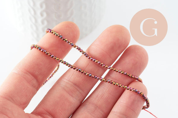 Perle ronde verre facettée multicolore irisée 2mm, fil de 35cm x1 (G7456)