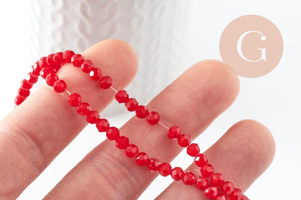 Perle ronde verre facettée rouge 4mm,perles en verre création bijoux DIY,4mm, fil de 36 cm x1 (G7099)