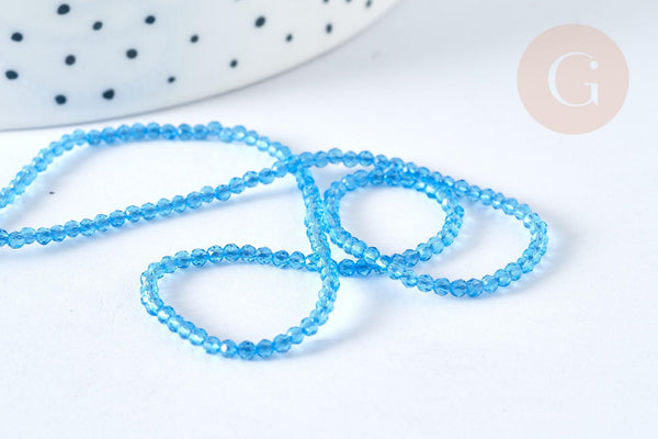 Perle ronde verre facettée transparente bleu ciel 2mm, DIY, le fil de 37cm (G7338)