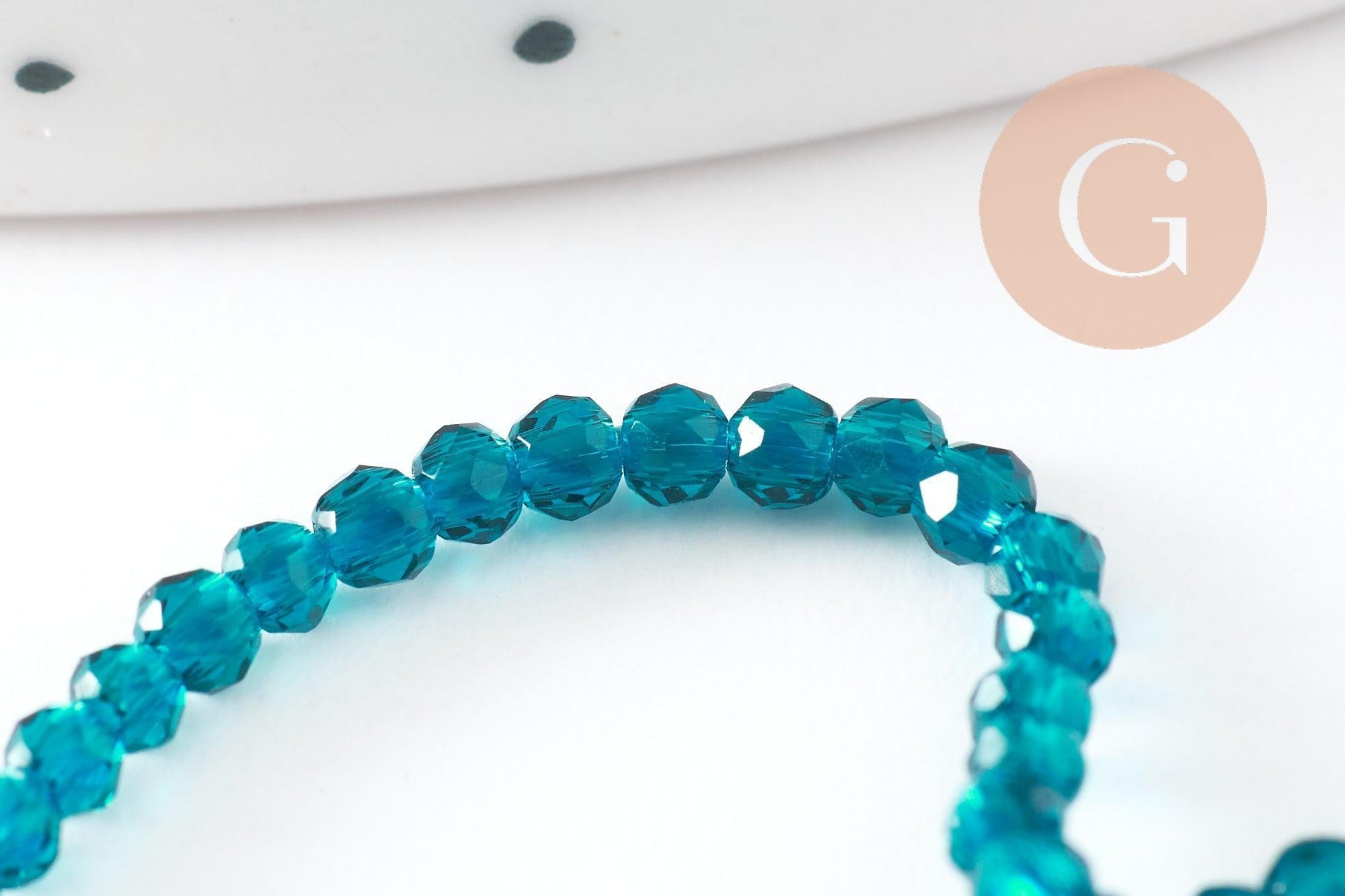 Perle ronde verre facettée transparente bleu ciel 2mm, fourniture création de bijoux DIY,fil de 37 cm, x1 (G7447)