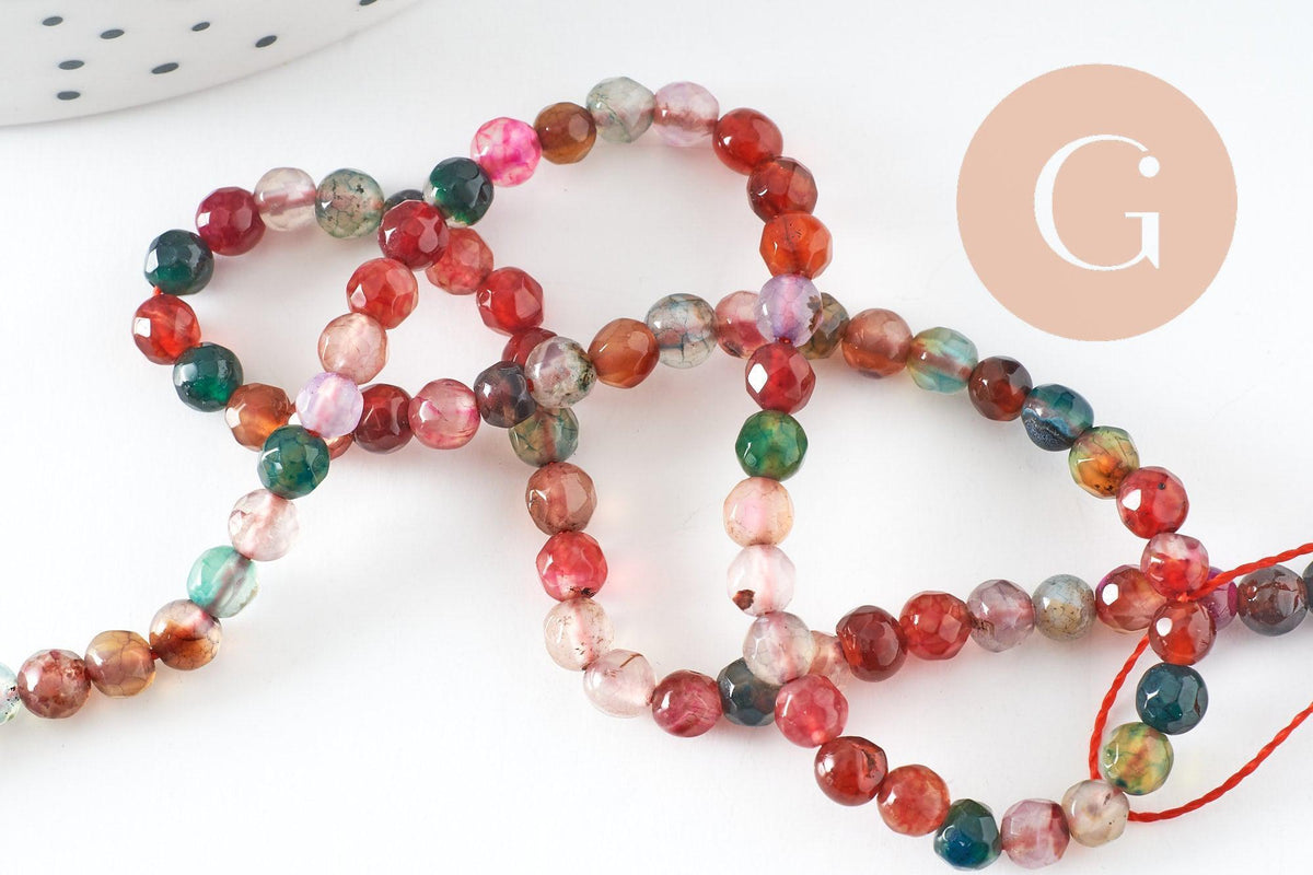 Perle rondelle agate multicolore,perle agate naturelle ,pierre naturelle,perle facette,4mm,fil de 37cm, x1 (G6849)