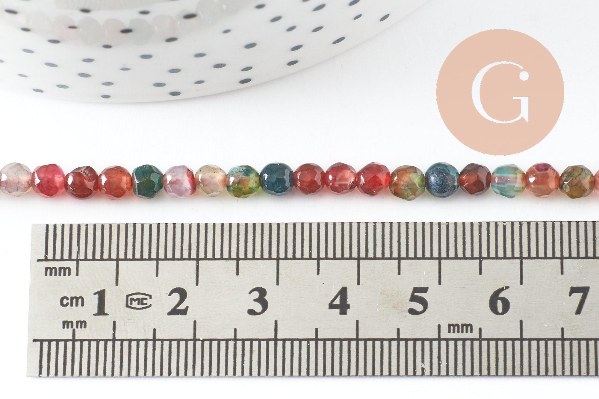Perle rondelle agate multicolore,perle agate naturelle ,pierre naturelle,perle facette,4mm,fil de 37cm, x1 (G6849)