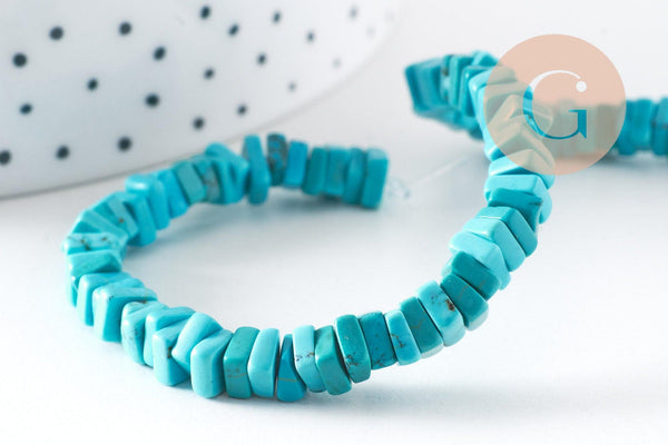 Perle rondelle carré turquoise naturelle5x5mm, x1 fil de 17cm (G4049)