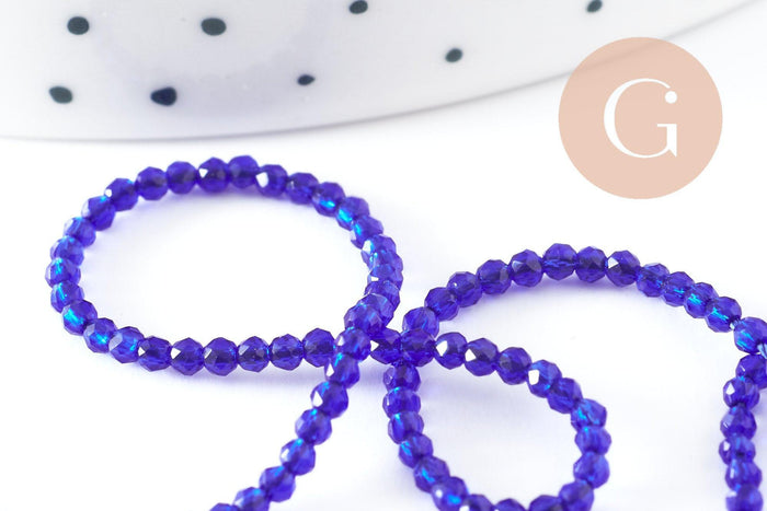 Perle rondelle cristal facetté bleu roi 2mm, perle toupies création bijoux fantaisie DIY, fil de 37cm x1 (G7241)