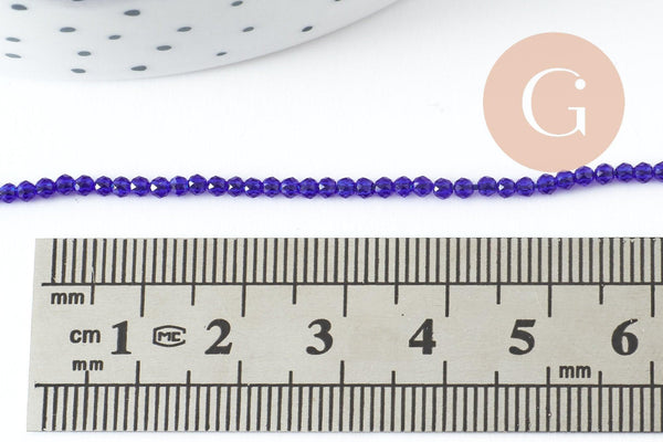 Perle rondelle cristal facetté bleu roi 2mm, perle toupies création bijoux fantaisie DIY, fil de 37cm x1 (G7241)