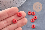 Perle rondelle donut verre opaque rouge 3-5x9mm, x 20 (G4597)
