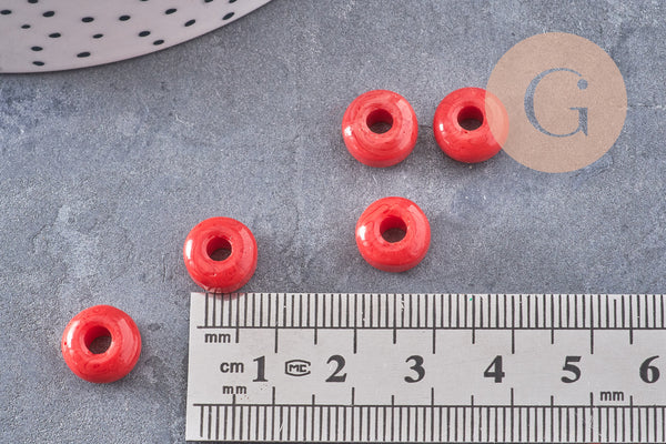 Perle rondelle donut verre opaque rouge, perles reondelles verre pour vos créations de bijoux et bracelet,3-5x9mm, x 20 (G4597)