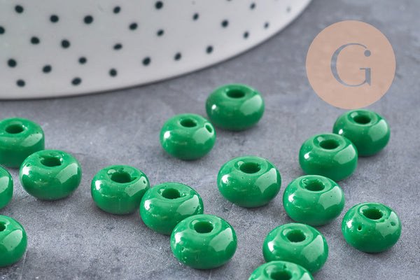 Perle rondelle donut verre opaque vert foncé 3-5x9mm, x20 (G4595)