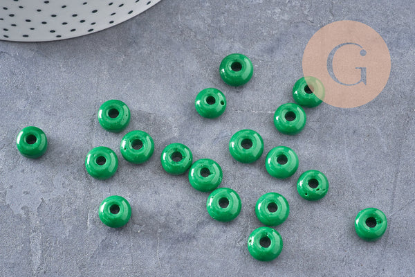 Perle rondelle donut verre opaque vert foncé 3-5x9mm, x20 (G4595)