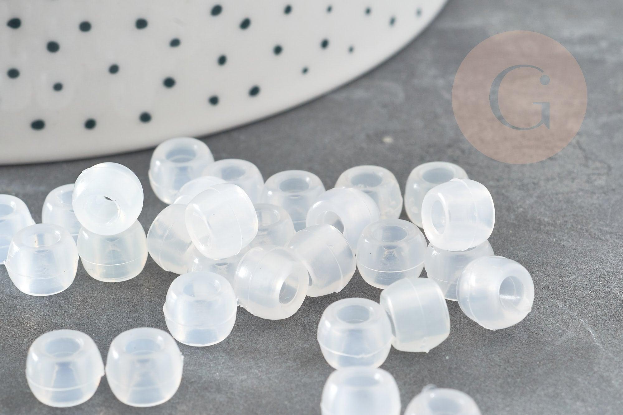 Perle rondelle en plastique blanc 8mm, perle qui change couleur aux UV, x50 G9372