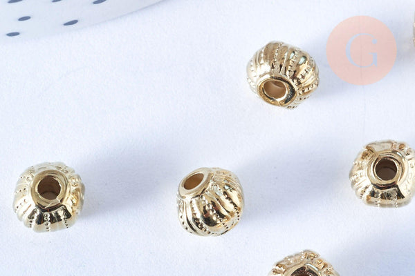 Perle rondelle gravée en plastique doré 8mm, x50 perles (G6432)