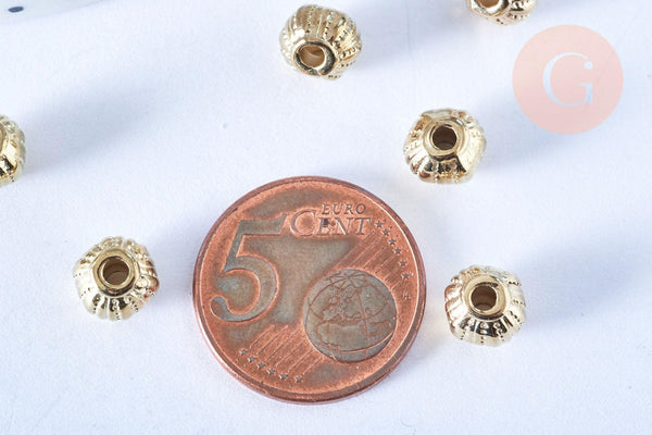 Perle rondelle gravée en plastique doré 8mm, x50 perles (G6432)