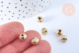 Perle rondelle gravée en plastique doré 8mm, x50 perles (G6432)