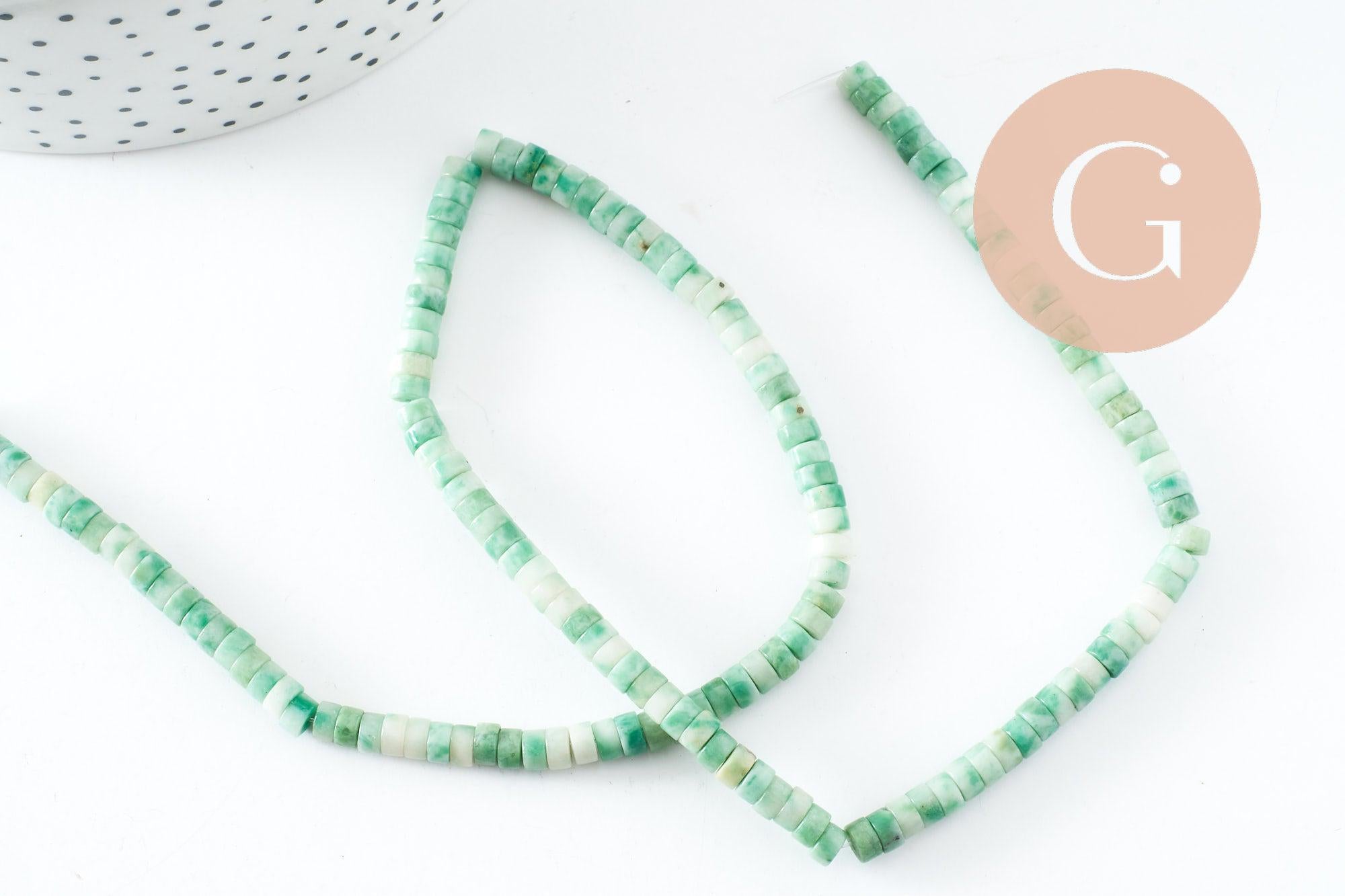 Perle rondelle heishi jade naturel vert 4.5mm, x1 fil de 40cm (G2701)