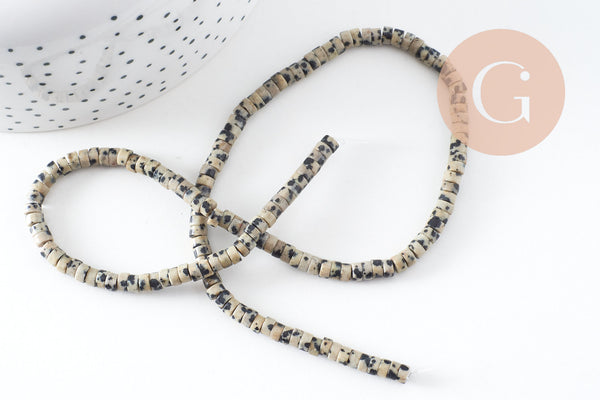 Perle rondelle heishi jaspe Dalmatien jaspe naturel 4.5mm,x1 fil de 38cm (G2773)