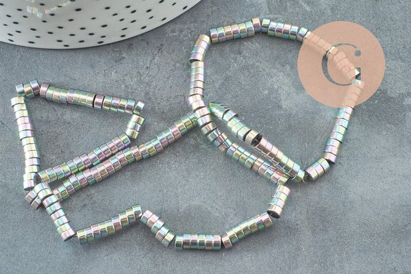 Perle rondelle hématite multicolores pastels 4mm, perle hématite,création bijoux,fil de 190, X1 perles (G3625)