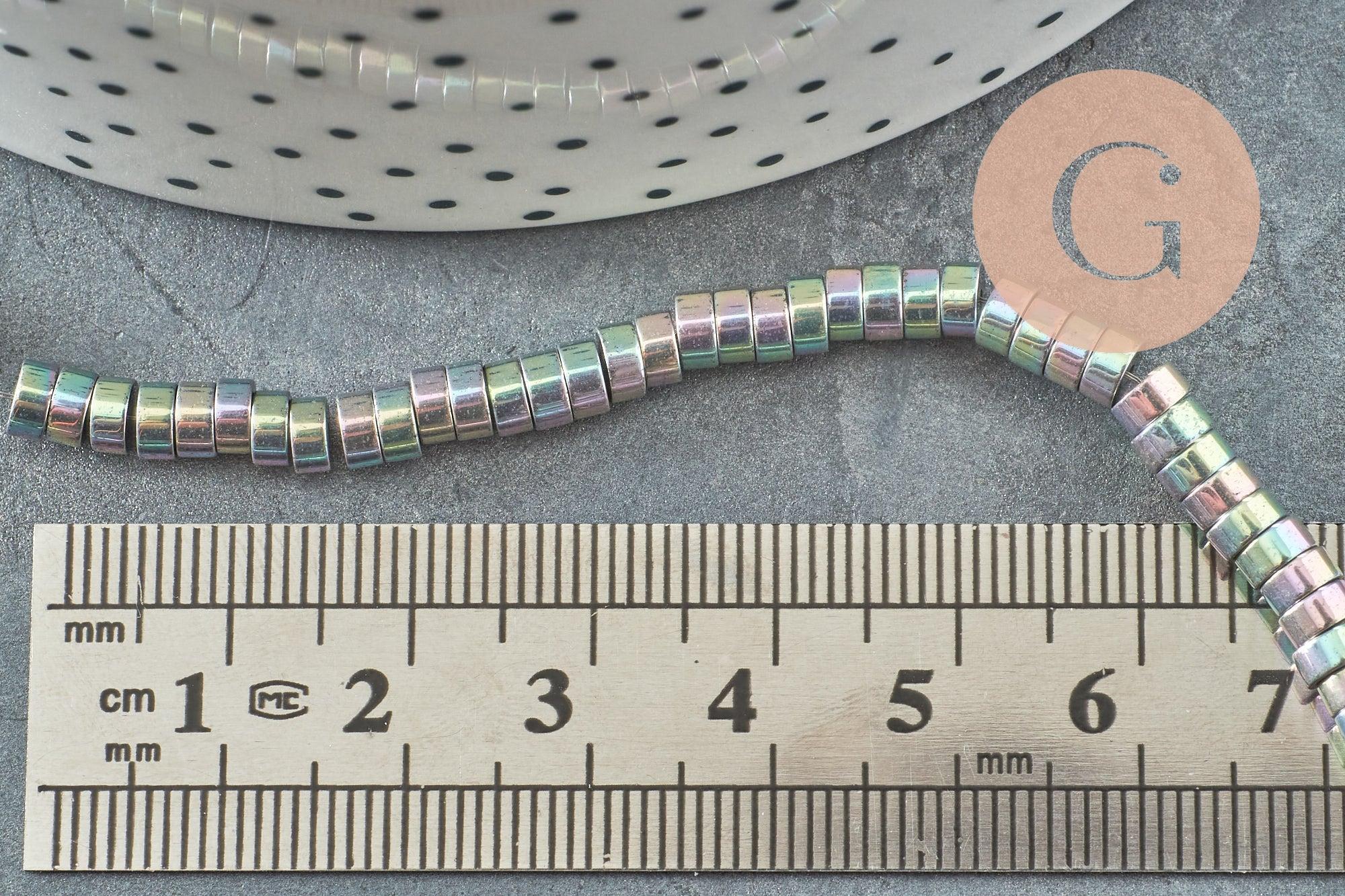 Perle rondelle hématite multicolores pastels 4mm, perle hématite,création bijoux,fil de 190, X1 perles (G3625)
