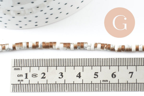 Perle rondelle howlite naturelle blanc et or 4mm, x1 fil de 39cm (G9851)