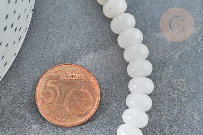 Perle rondelle jade blanc naturel 8x5~5.5mm,fil de 40cm, x1 (G7330)