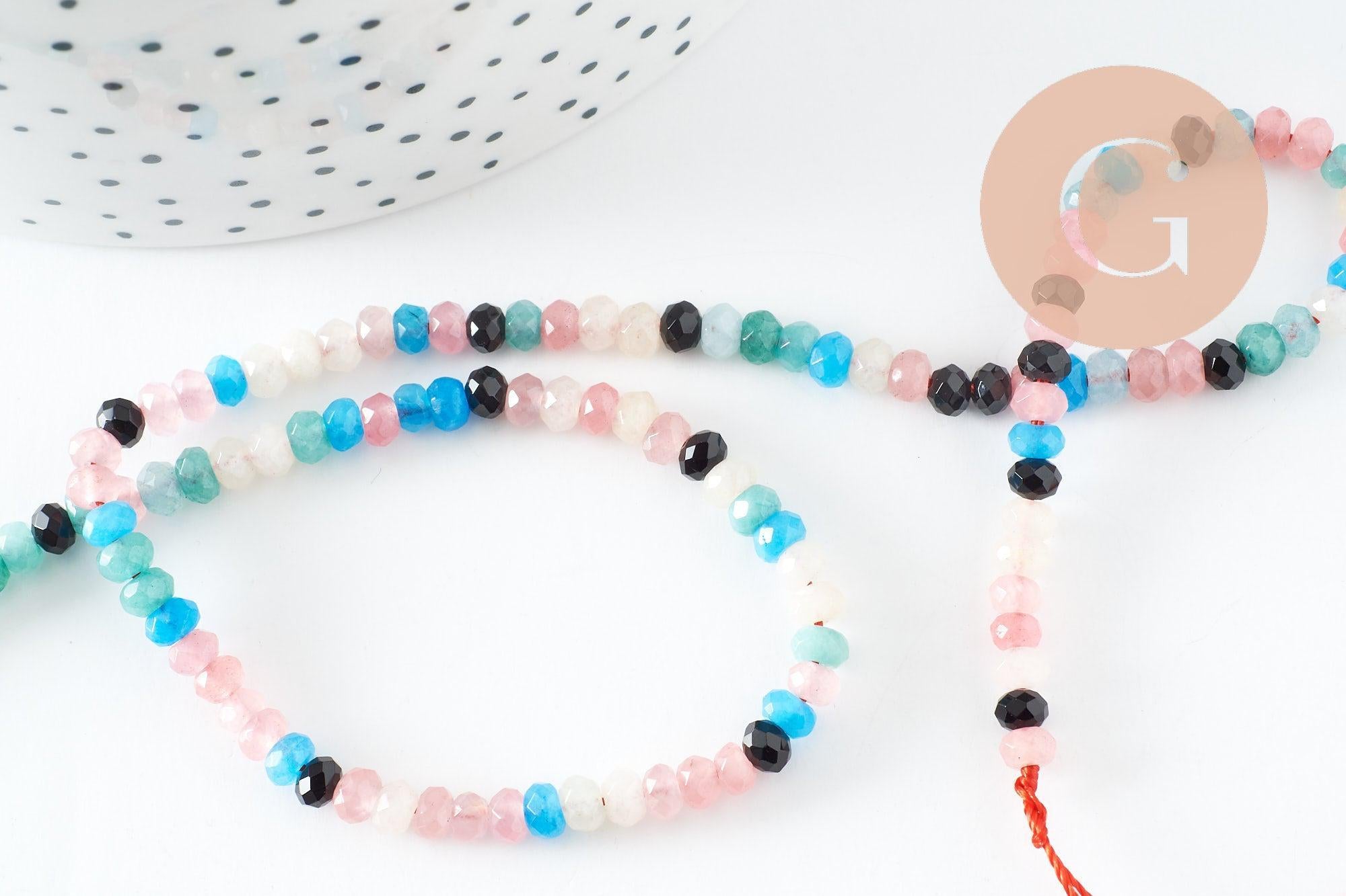 Perle rondelle jade multicolore pastels,perle jade,pierre naturelle,perle facette,jade,5x3mm,fil 135 perles, x1 (G5178)