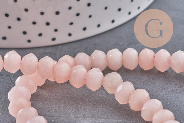 Perle rondelle jade naturel rose clair facetté 8x6mm, x1 fil de 60 perles (G4712)