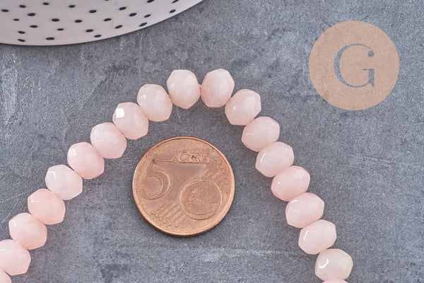Perle rondelle jade naturel rose clair facetté 8x6mm, x1 fil de 60 perles (G4712)