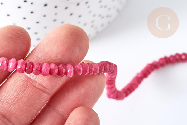 Perle rondelle jade rose naturel foncé facettes 5x3mm, x1 fil de 36cm (G1703)