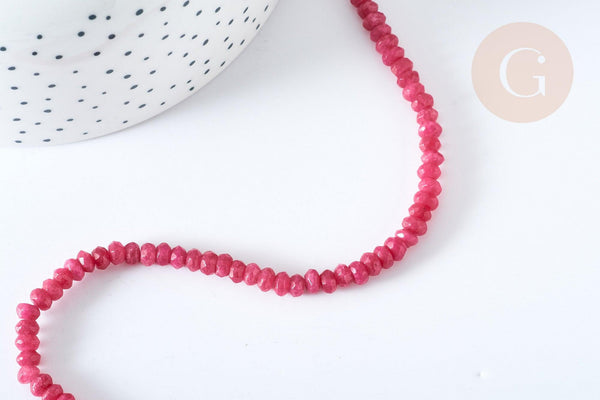 Perle rondelle jade rose naturel foncé facettes 5x3mm, x1 fil de 36cm (G1703)